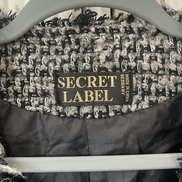 Secret Label tweet open front fringe black gray grey blazer jacket size small - Picture 2 of 15